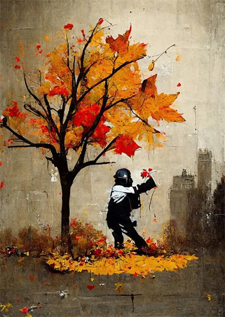 Banksy-Inspired Canvas Print-Graffiti Boy and Girl with Balloon Poster for Pop Street Art Decor in Living Room and Home