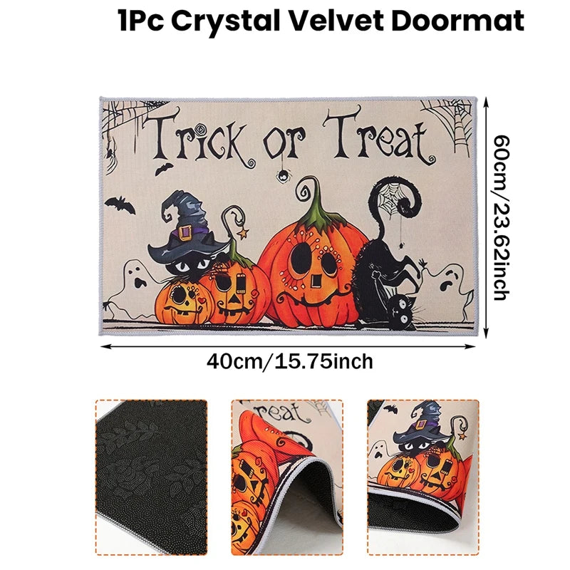 Halloween Crystal Velvet Doormat Halloween Theme Party Decoration Kids Favor Pumpkin Ghost Doormat Trick or Treat Party Supplies