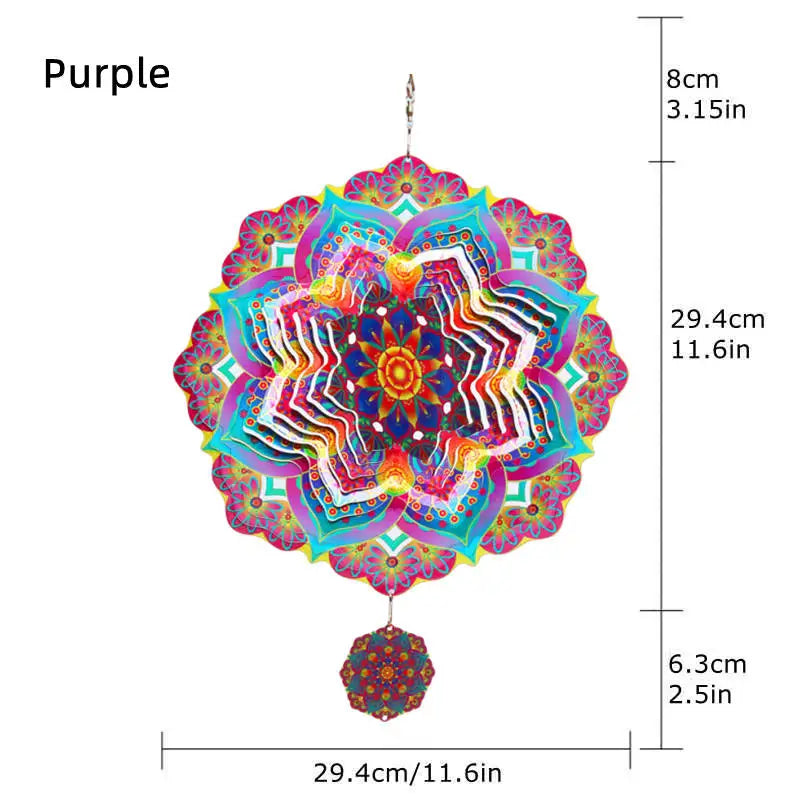 Wind Spinner Mandala Hanging Decor for Outdoor Yard and Garden Kinetic Sculpture Metal 3d Flower Chime Ramadan Patio Ornaments