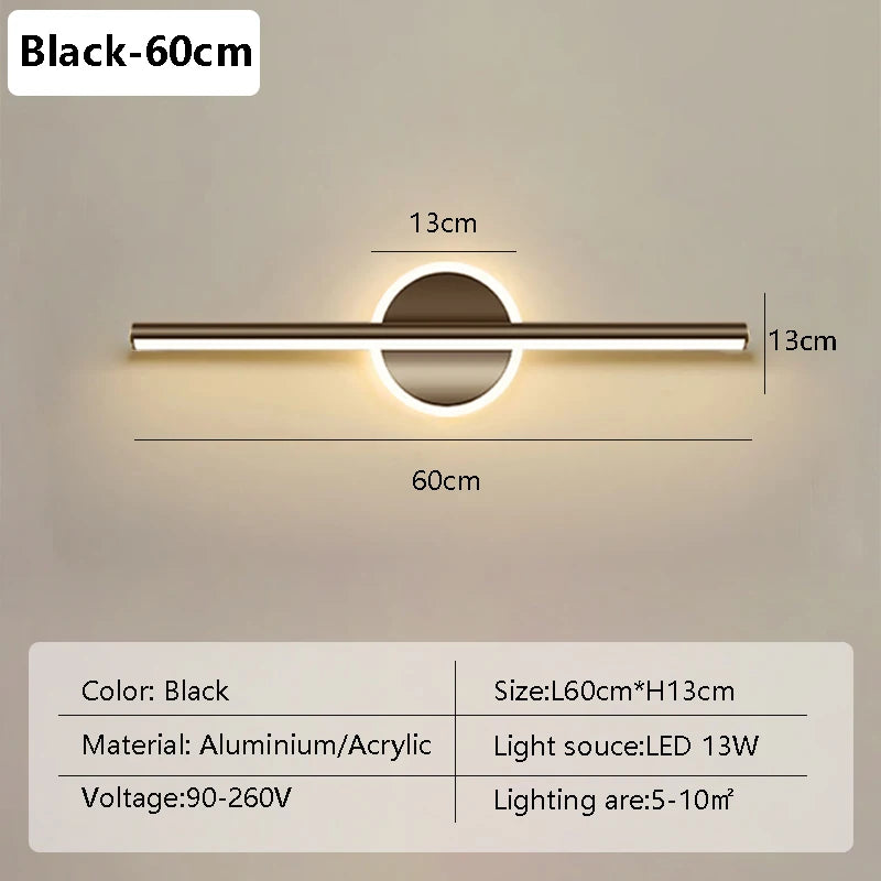Modern LED Wall Lamp 40/60cm Mirror Light Bathroom Toilet Black Gold Long Strip Fixture Home Decor Led Lighting Lamps Lustre