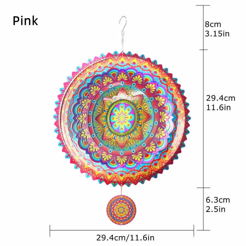 Wind Spinner Mandala Hanging Decor for Outdoor Yard and Garden Kinetic Sculpture Metal 3d Flower Chime Ramadan Patio Ornaments