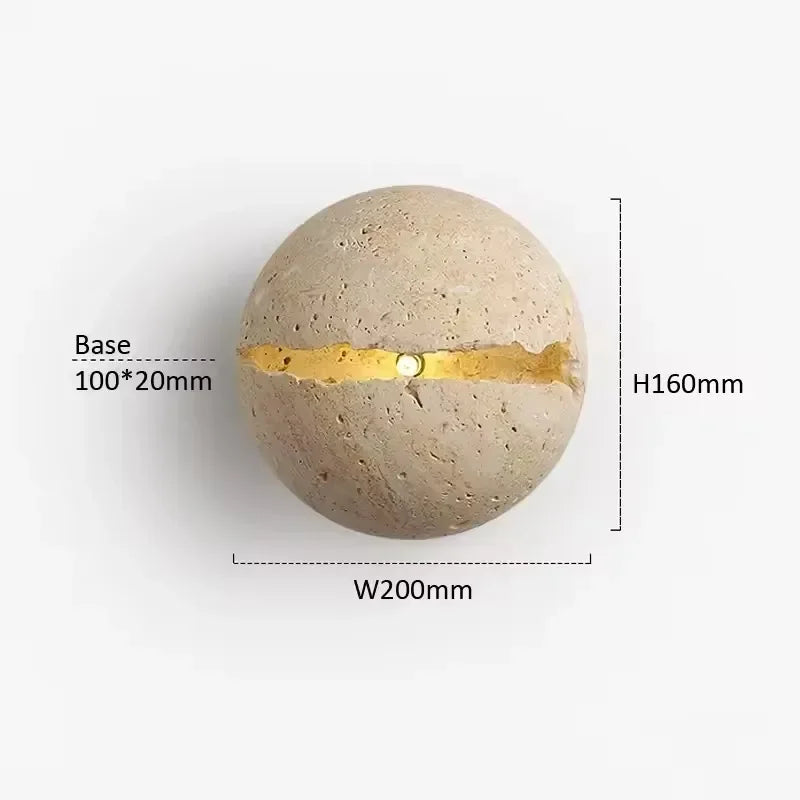 Japanese Wabi-Sabi Round Yellow Travertine Stone Wall Lamp for Bedroom Bedside Lamp Hallway Villa Background Wall Decor Lighting