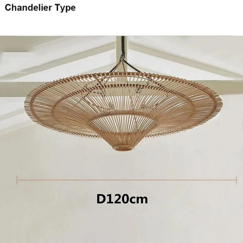 Large Wicker Pendant Lamp Wabi Sabi Style Rattan Chandelier For Living Room Bedroom Restaurant Wood Hand Woven Pendant Lamp
