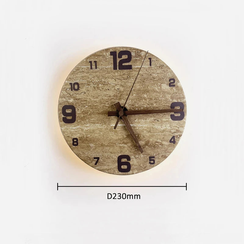 Modern Creative Clock Living Room Wabi Sabi Wall Lamp Nordic Simple Yellow Travertine Restaurant Corridor Circular Sconce Light