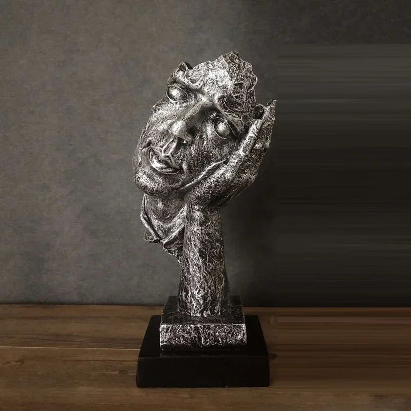 See No Evil Resin Art Silence Mask Figurines Decorations for Home Abstract Silence Is Gold Mask Miniatures Sculpture Artwork