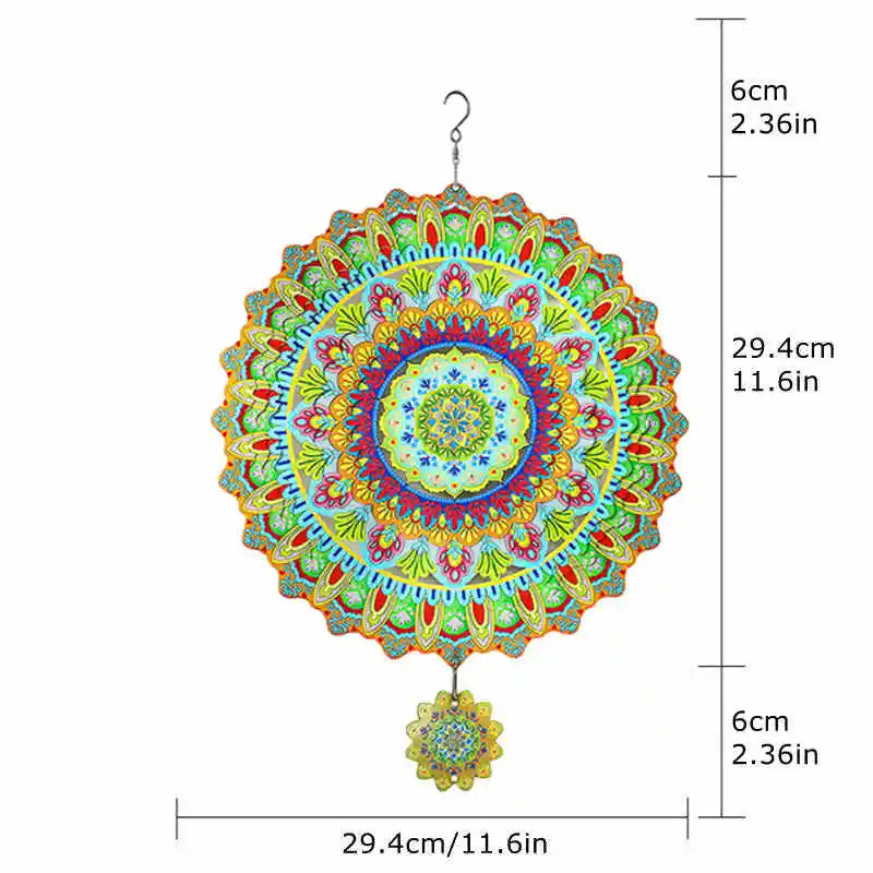 Wind Spinner Mandala Hanging Decor for Outdoor Yard and Garden Kinetic Sculpture Metal 3d Flower Chime Ramadan Patio Ornaments