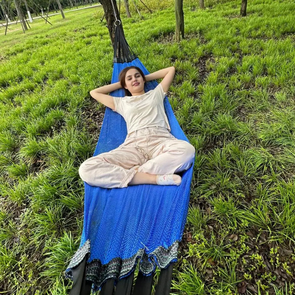 Portable Single Person Hammock with Carry Bag Breathable Mesh Swing for Camping Garden Patio Balcony Outdoor Relaxation