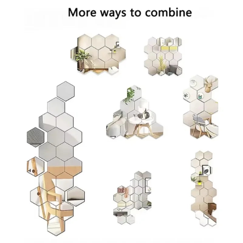 45pcs Mirror Wall Sticker, Hexagon Wall Art Sticker, DIY Household Decorative Tiles Sticker