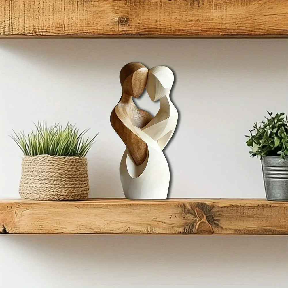 Modern Home Decor 2D Flat Elegant Wooden Couple Statue Artificial Wood for Living Room Bedroom or Office Sculpture Decoration