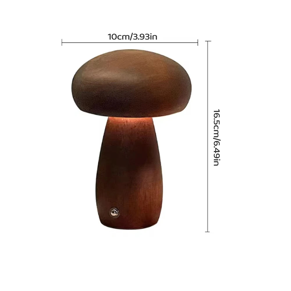 Wooden Mushroom Night Light Touch Switch Dimmable LED USB Charging Table Lamp for Bedroom Home Decor Unique Gift Idea