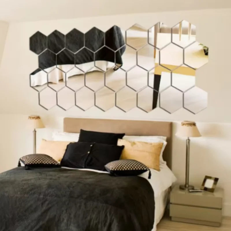 45pcs Mirror Wall Sticker, Hexagon Wall Art Sticker, DIY Household Decorative Tiles Sticker