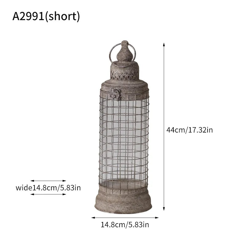 American garden retro wrought iron candle holder wind  set, lantern factory outdoor garden tabletop ornament