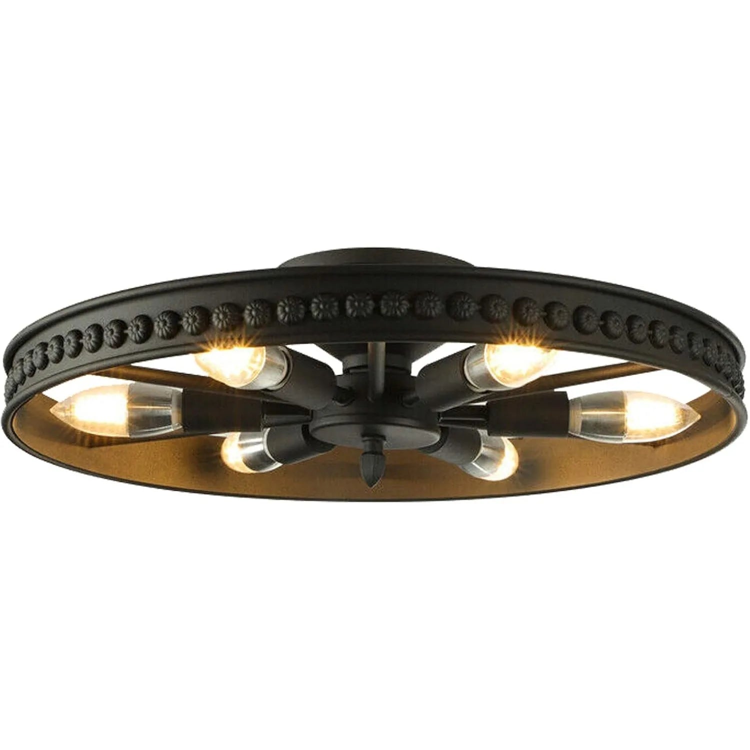 Industrial Wagon Wheel Chandelier 6 Lights, Rustic Flush Mount Ceiling Light Fixture, Retro Ceiling Lamp Hanging Lamp for Kitchen