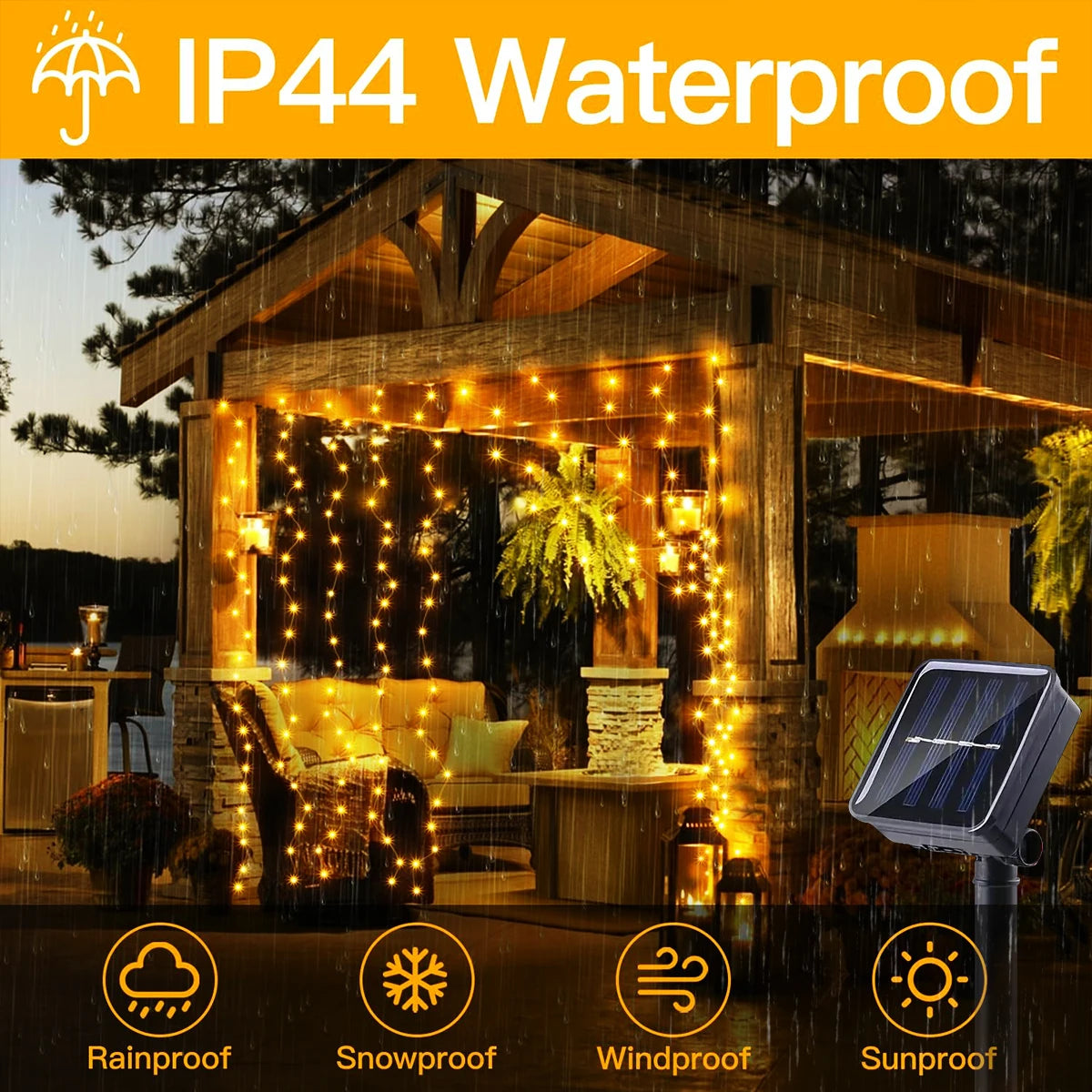 1pc Solar Curtain String Lights Outdoor Fairy Lights Solar Powered Twinkle String Lights 8 Modes For Home Garden Patio Decor