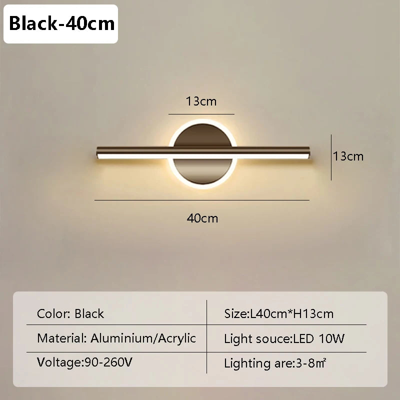 Modern LED Wall Lamp 40/60cm Mirror Light Bathroom Toilet Black Gold Long Strip Fixture Home Decor Led Lighting Lamps Lustre