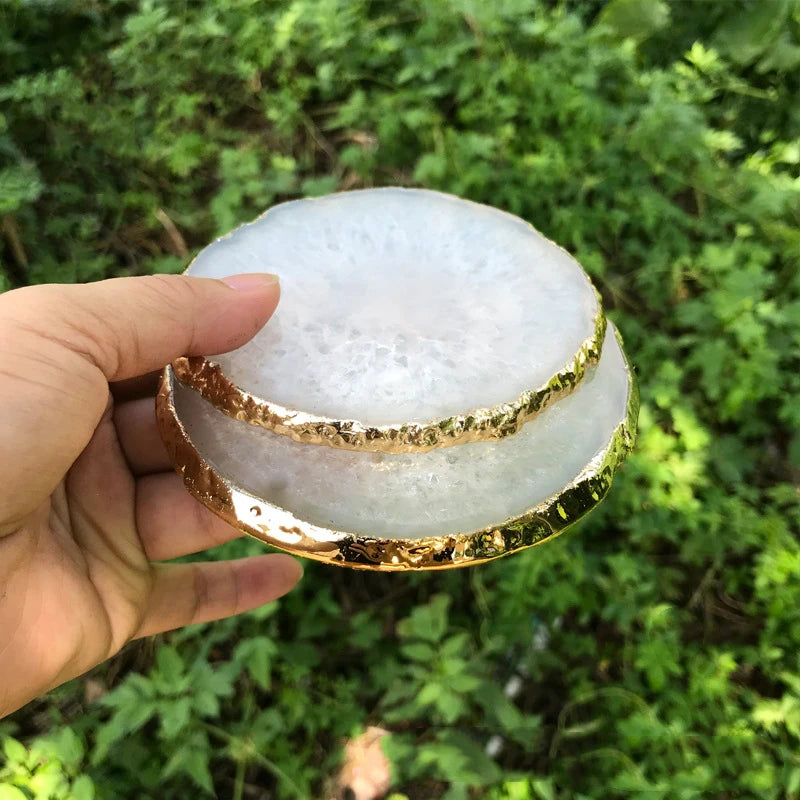 Natural Agate Coaster Irregular Gold Plated Edge Silver Edge Agate Piece Natural Stone Crafts Home Decoration