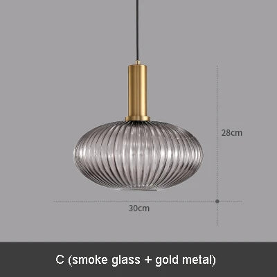 Modern Ribbed Glass Pendant Lamp Smoke Cognac Green Nordic Suspension Light Dinning Room Bedroom Restaurant Hotel Bedside Cafe