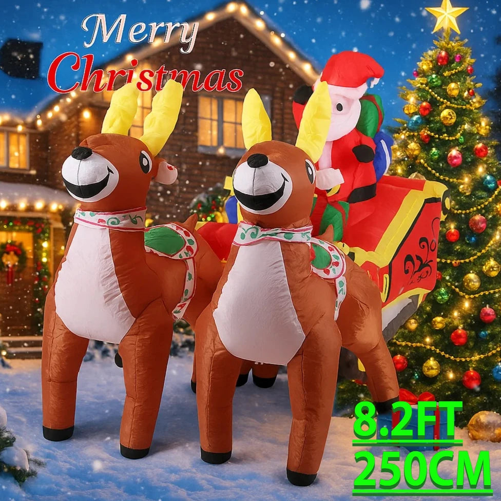 8.20FT Xmas Yard Party Decoration Inflatable Santa Claus Reindeer Sleigh Toys LED Light Home Ornaments Supplies Holiday Gifts
