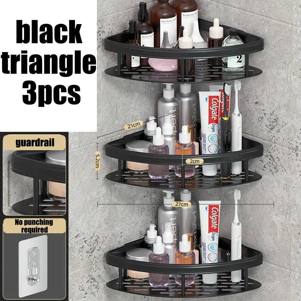 Spice Rack Dish Wall Shelf Kitchen Cabinet Storage Shelves Drying Sink Nail Free Wall Hanging Corner Rectangular Rack