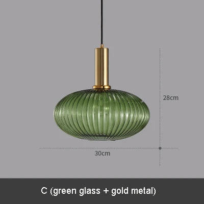 Modern Ribbed Glass Pendant Lamp Smoke Cognac Green Nordic Suspension Light Dinning Room Bedroom Restaurant Hotel Bedside Cafe