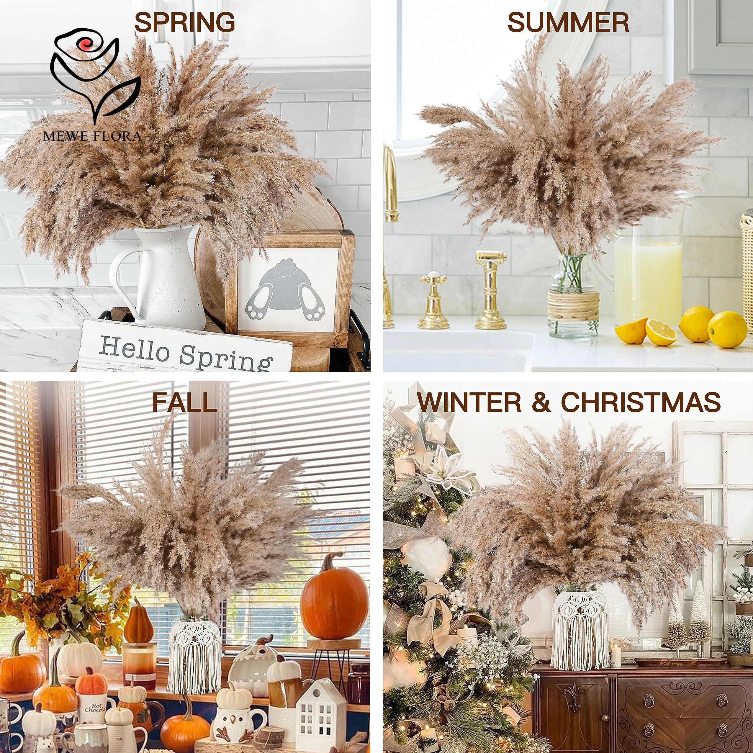 15pcs Large Fluffy Pampas Grass Bouquet Low-Maintenance Dried Flowers for Home Office Outdoor Decor Boho Table Vase Centerpieces