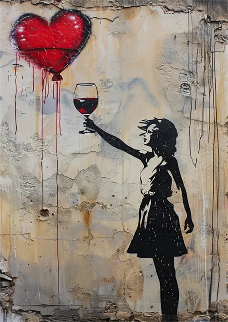 Banksy-Inspired Canvas Print-Graffiti Boy and Girl with Balloon Poster for Pop Street Art Decor in Living Room and Home