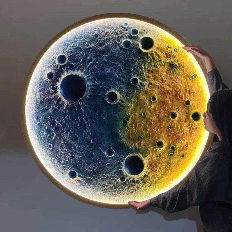 3D Relief Moon Lamp Wall Lamp Internet Famous Atmosphere Decoration Tavern Background Wall Hanging Gypsum Moon Mural Lamp