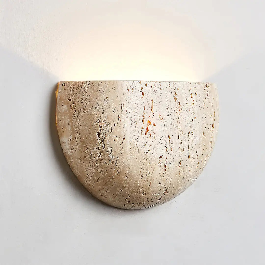 Japanese Yellow Travertine LED Wall Light Caver Stone Wall Sconce Lamp for Corridor Bedside Livingroom Staircase Hallway Porch