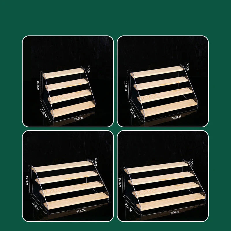 1-7 Step Acrylic Wood Display Stand Wooden Tiered Display Riser Shelf Organizer Rack for Perfumes Figures Collectibles Cupcakes