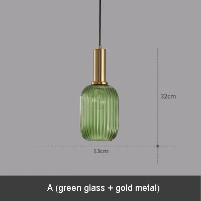 Modern Ribbed Glass Pendant Lamp Smoke Cognac Green Nordic Suspension Light Dinning Room Bedroom Restaurant Hotel Bedside Cafe