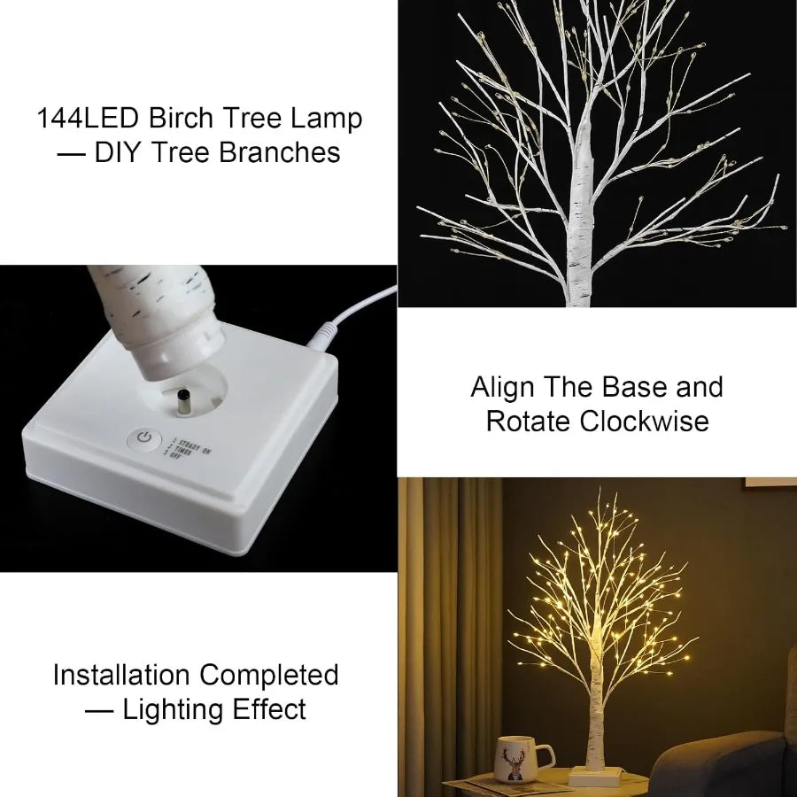 2 Pack 144 LED Artificial Tree Lamp with Timer DIY Birch Tree with LED Lights Lighted up Tree Lamp USB Battery Powered Fairy Li