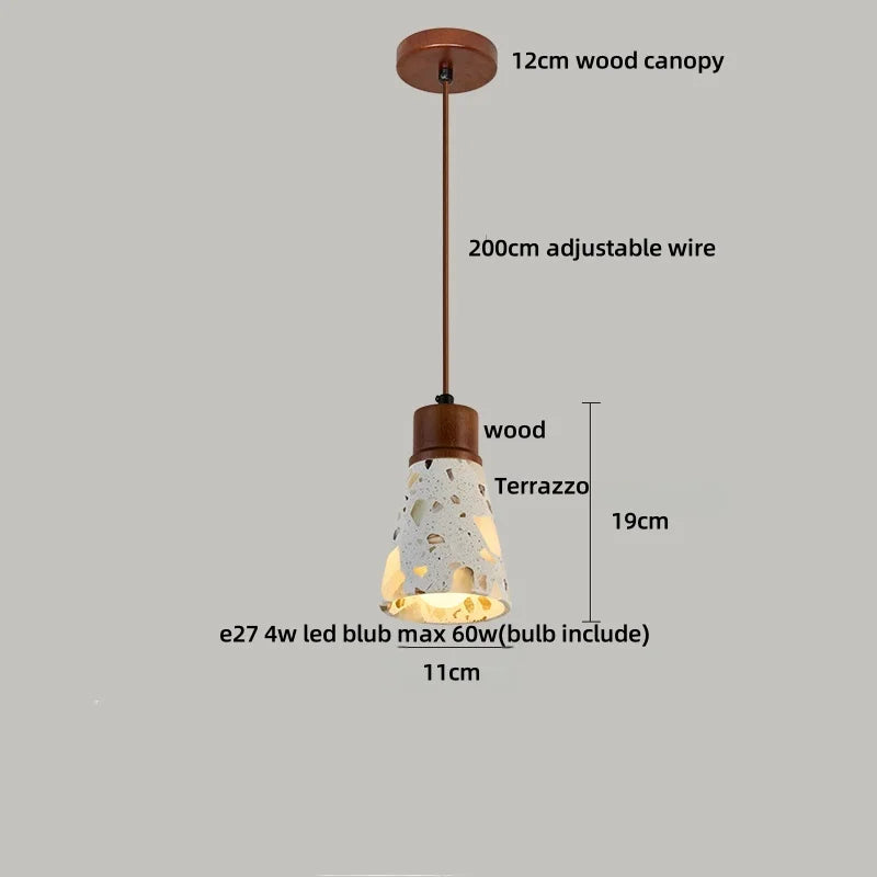 IWHD Wood Ball LED Pendant Lamp Restaurant Bar Living Room Decor Wabi Sabi Stone Terrazzo Nordic Modern Hanging Lights Lamparas