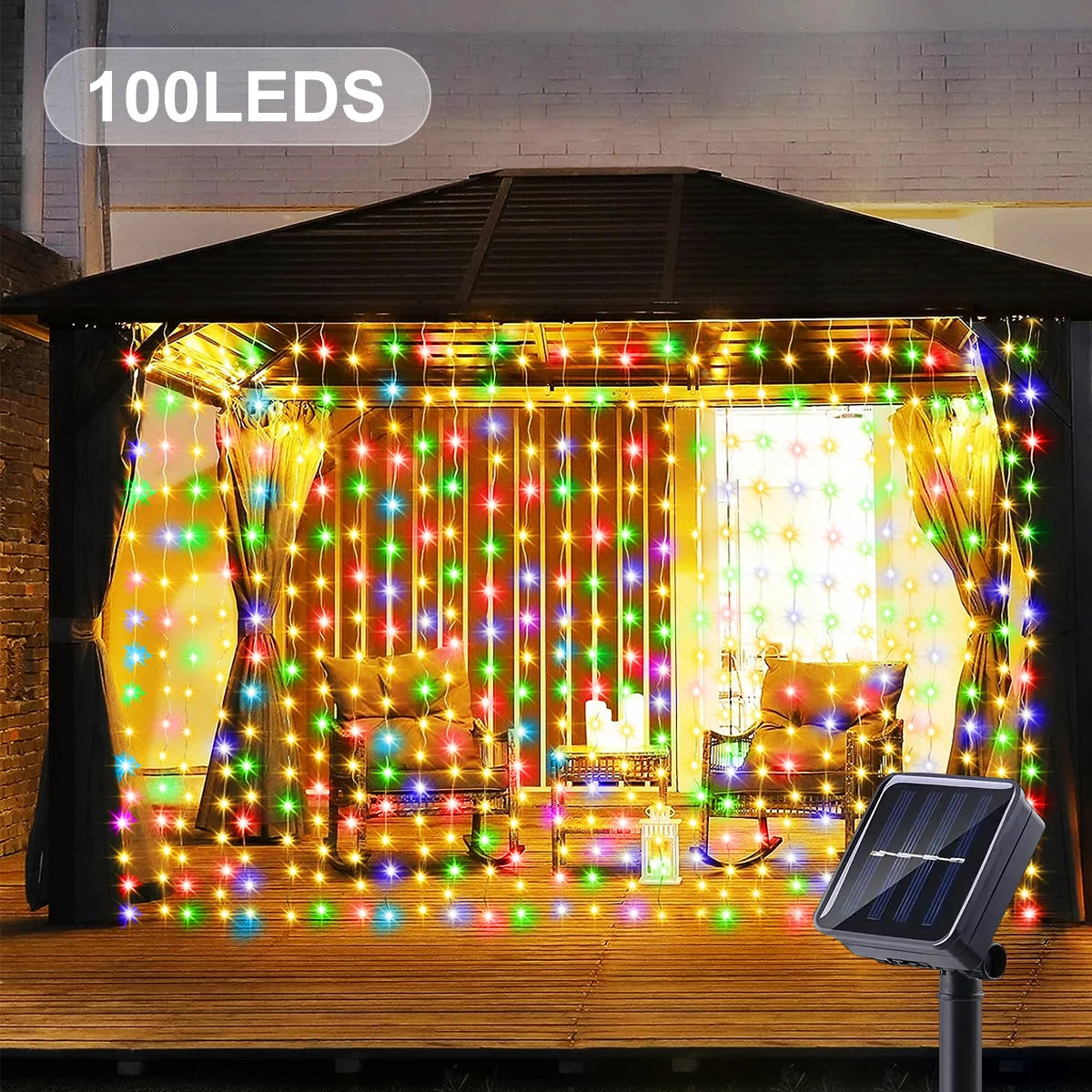 1pc Solar Curtain String Lights Outdoor Fairy Lights Solar Powered Twinkle String Lights 8 Modes For Home Garden Patio Decor