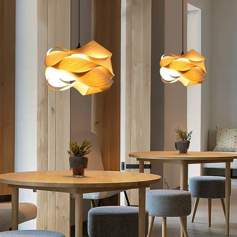 Southeast Asian Creative Wooden Skin Pendant Lamp Bedroom Restaurant  Aisle Chandelier Modern Simple Led Decor Lighting Fixtures