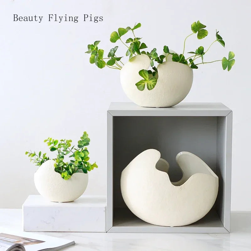 1Pcs Modern pastoral Nordic style White ceramics Egg Shell vase flower pot home desktop ornaments flower arrangement decoration