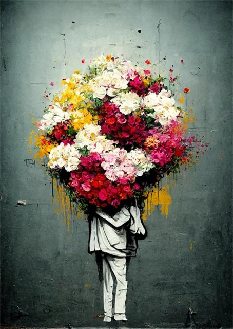 Banksy-Inspired Canvas Print-Graffiti Boy and Girl with Balloon Poster for Pop Street Art Decor in Living Room and Home