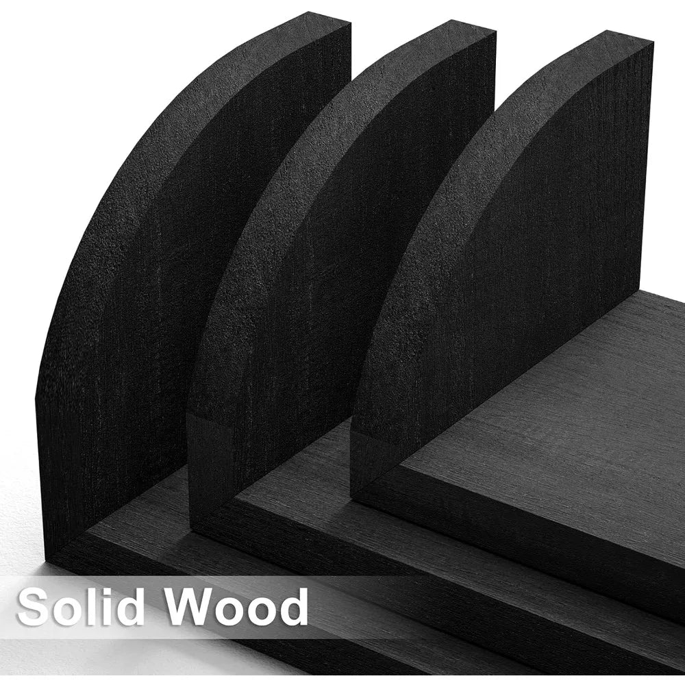 Floating Shelves Wall Mounted, Solid Wood Shelves Wall Bookshelves Set of 3 for Bedroom, Living Room, Bathroom, Kitchen - Black
