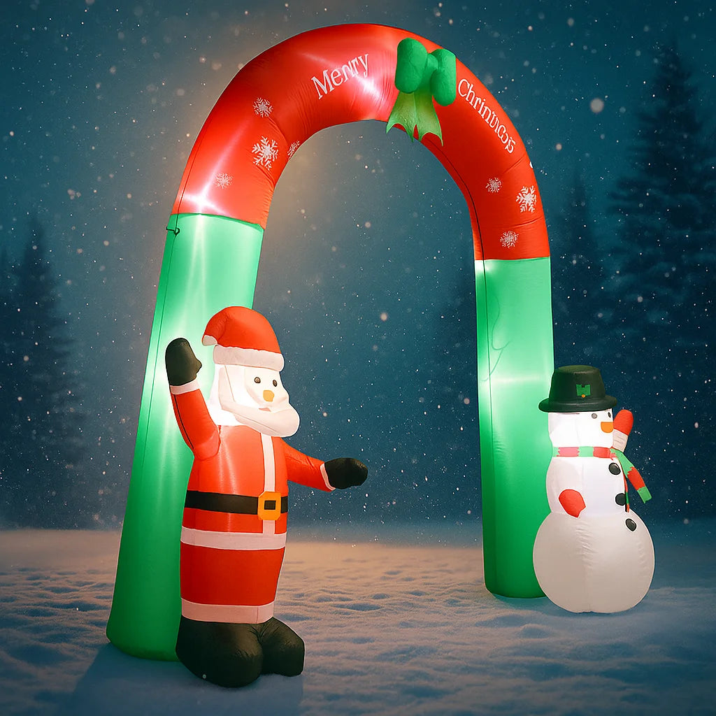7.87FT Inflatable Toy Christmas Arch Santa Snowman Xmas Yard Decoration LED Lit Christmas Supplies Home Ornament Festive Gift