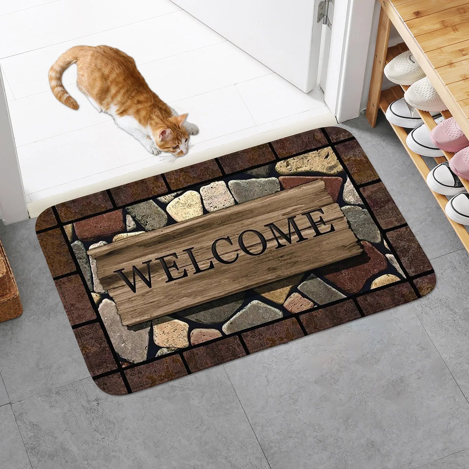 1pc Floral & Letter Graphic Door Mat Doormat Carpets Rug Carpet Bath Kitchen Garden Anti-Slip Small Home Kitchen Welcome Mats