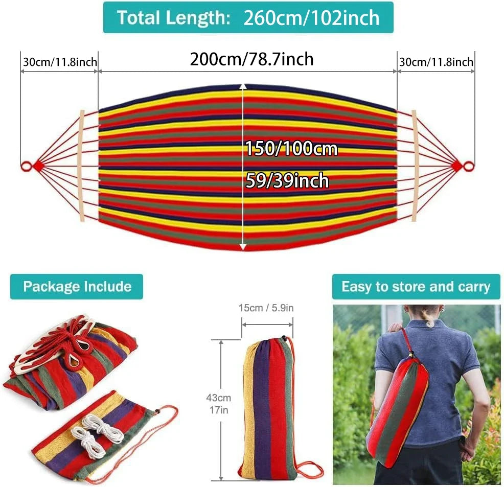 Canvas Garden Hammock Portable Outdoor/Indoor Hammock with Travel Bag for Camping,Backyard,Patio - Comfortable Fabric