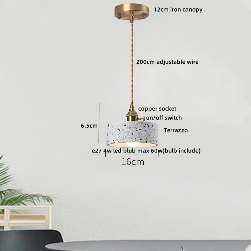 IWHD Wood Ball LED Pendant Lamp Restaurant Bar Living Room Decor Wabi Sabi Stone Terrazzo Nordic Modern Hanging Lights Lamparas