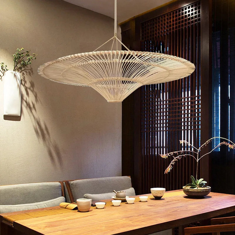 Large Wicker Pendant Lamp Wabi Sabi Style Rattan Chandelier For Living Room Bedroom Restaurant Wood Hand Woven Pendant Lamp