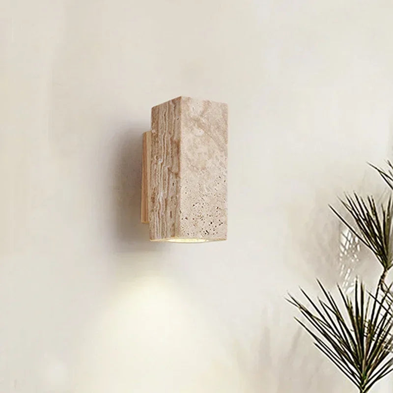 Japan Wabi Sabi Yellow Marble Wall Lamp Bedroom Living Dining Room Led Bedside Wall Light Travertine Stair Corridor Decor Sconce