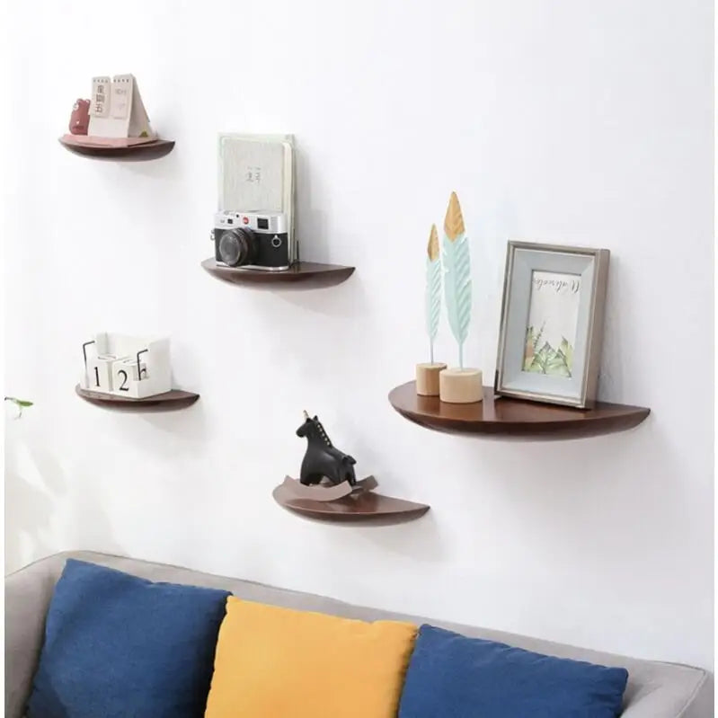 Wooden Semicircle Wall Shelf Background Wall Hanging Projector Display Stand Storage Organization Suspension Home Decoration