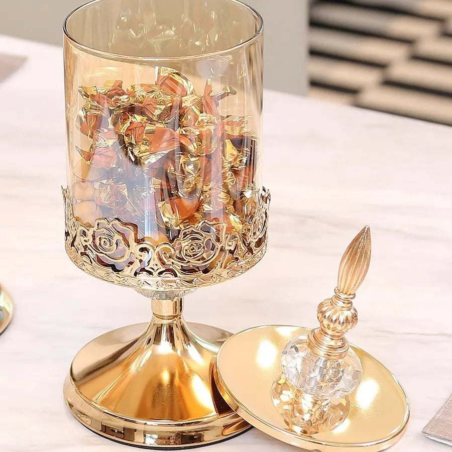 Light Luxury Crystal Glass Storage Jar With Lid European And American Living Room Coffee Table Lace Candy Jar Storage Ornaments