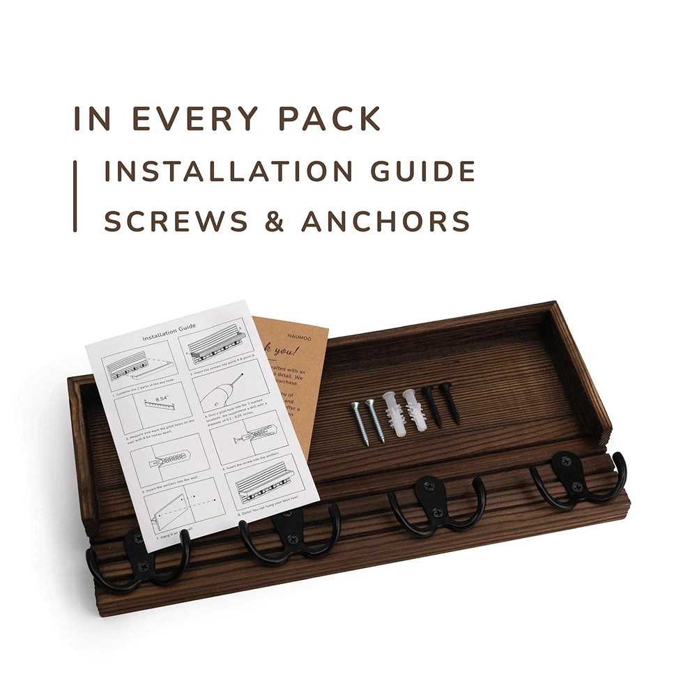 Wooden Key Holder for Entryway Decor Wall Mounted Mail Organizer and Key Hanger with 4 Hooks Rustic Rack for Keys Sunglasses