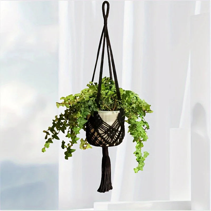 1pcs Boho Macrame Plant Hanger for Indoor Outdoor Hanging Succulents Cotton Rope Woven Hanging Basket with Net Pouch