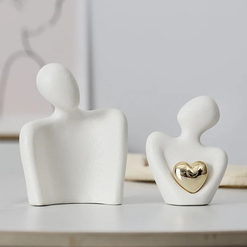 Nordic Decorative Abstract Couple Statue, Ceramic Figure Figurines, Living Room Crafts, Modern Sculpture, Home Ornaments