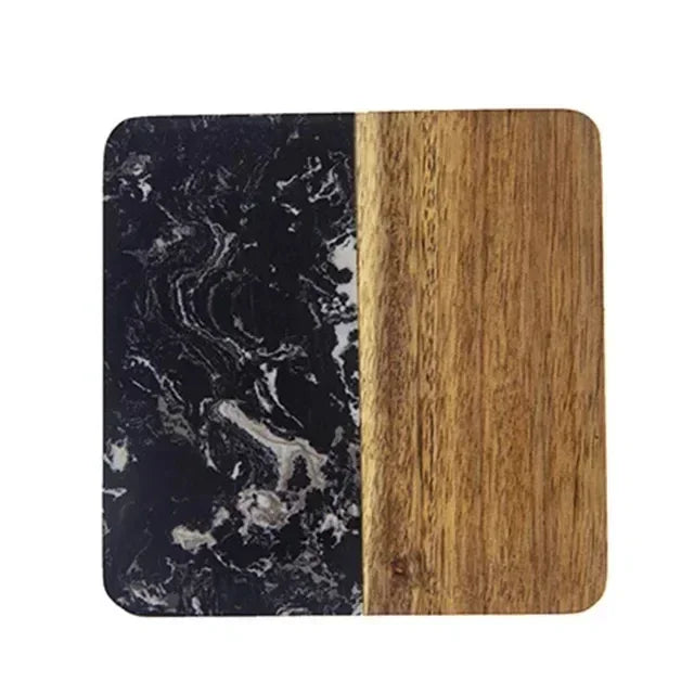 Free Custom Personalized Marble Acacia Wood Coaster Gifts for Colleagues and Friends Insulation Coaster Stone and Wood Splicing