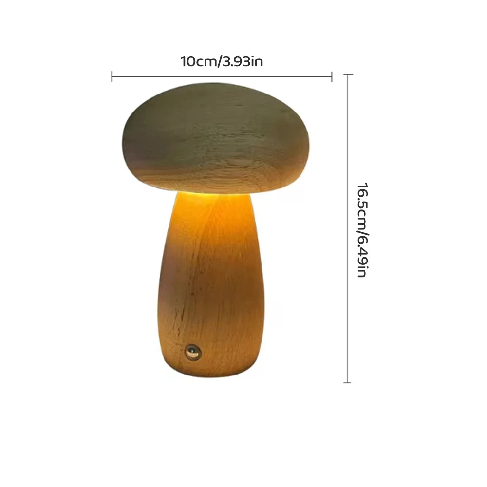 Wooden Mushroom Night Light Touch Switch Dimmable LED USB Charging Table Lamp for Bedroom Home Decor Unique Gift Idea